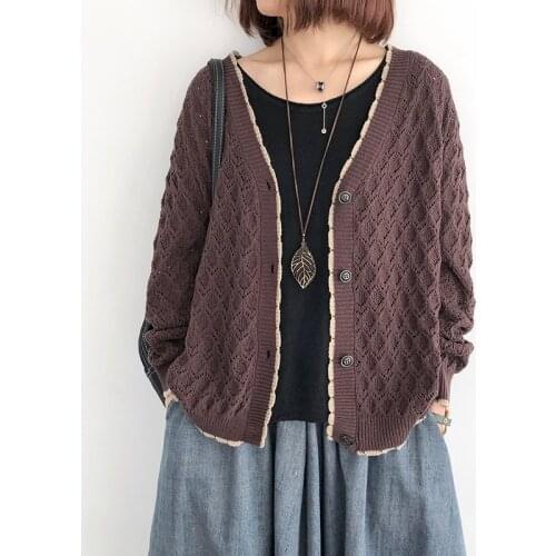 Women Sweater Thin Plus Size Knitted Cardigan Spring Autumn 2020 New V-neck Hollow-out Solid Color Long Sleeve Outwear Coat