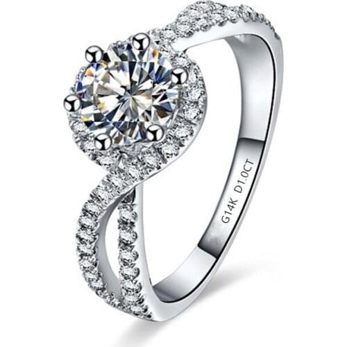 1CT Solid 14K White Gold Water ripples Torsion Arms Diamond Women Ring Authentic Sterling 585 Gold Women Jewelry