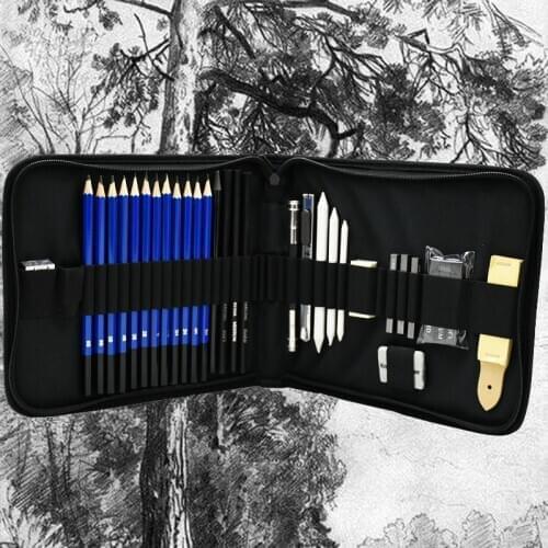 1 set Sketch Pencil Set Professional Sketching Drawing Kit Wood Pencils Pencil Bags For Painter School Students Art Supplies