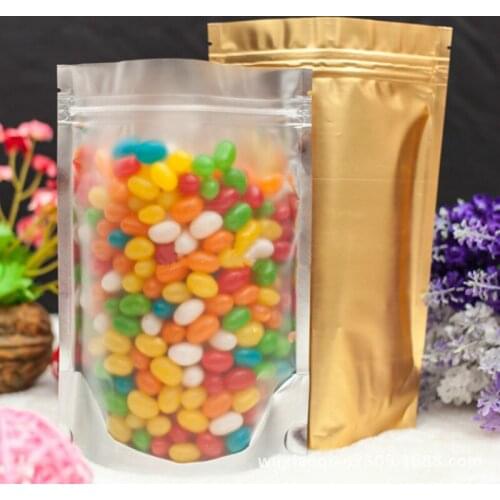100pcs Matte dark gold translucent self standing bag Ziplock zipper bag transparent plastic aluminum foil pouch package