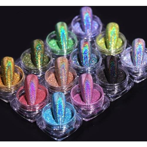 12colors/set Laser Nail Powder Dust Gradient Nail Glitter Iridescent Acrylic Powder Make Up Nail Art Accessories