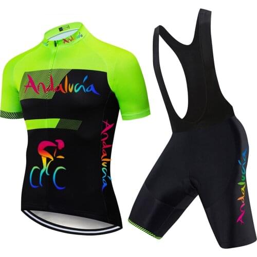 2021 Pro Racing TEAM Andalucia Summer Short Sleeve Cycling Jersey Bike Shirt Cycling Clothing Roupa Ropa De Ciclismo 20D Gel Pad