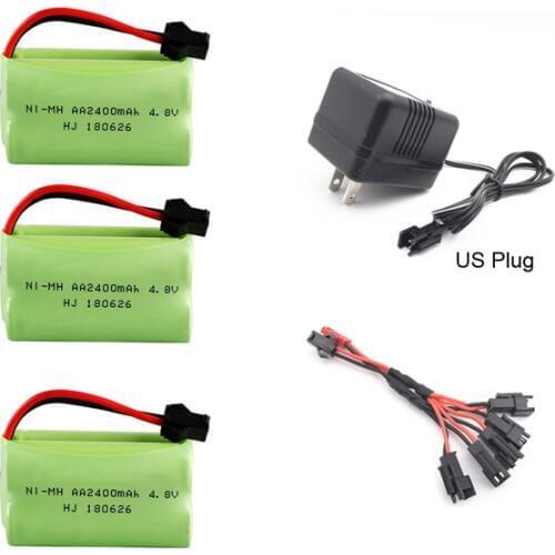 4.8V 2400mah Ni-Mh AA battery pack with charger 5in1 cable set for RC Car boat robot model toys SM plug high capacity 4.8V nimh