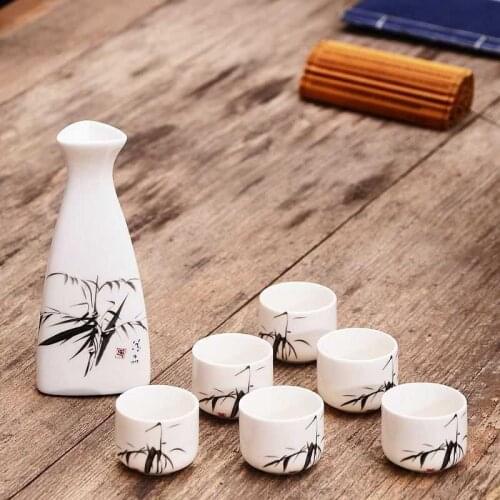 7Pcs Ceramics Japanese Sake Pot Cups Set Home Kitchen Flagon Liquor Cup Drinkware Spirits Hip Flasks Sake White Wine Pot Gifts