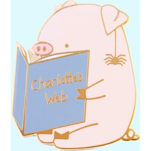 Charlottes Webs Hard Enamel Pin Fashion Cartoon Animals Gold Medal Brooch Cute Piggy Wilbur and Spider Friendship Unique Gift
