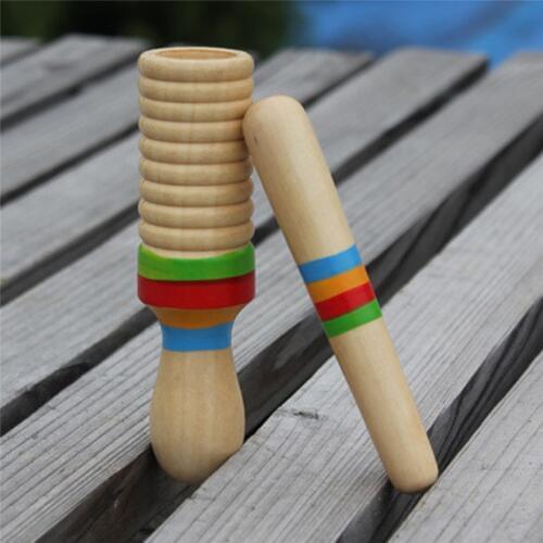 1Set Wooden Musical Instrument Children Kid Toys Sound Tube Small Single-threaded Ring Percussion Cylinder Croak Frog Barrel New