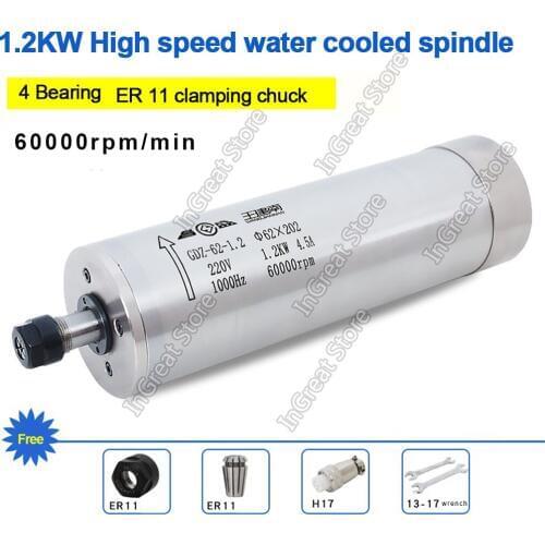 1.2KW Water Cooled Spindle Motor 60000RPM 62MM ER11 3PH 220V AC Water Cooling Spindle Motor 12000W for CNC Machine Changsheng