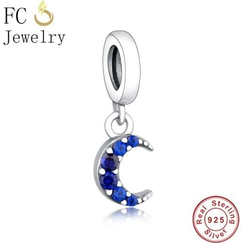 FC Jewelry Fit Original Brand Charms Bracelets 925 Silver My Moon Blue Zirconia Beads Pendant Making Me Series Women Berloque