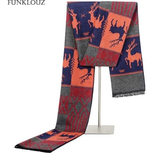 Funklouz Winter Warm Men Scarf Reindeer Christmas Gift Luxury Brand Silk Cashmere Scarf Shawls