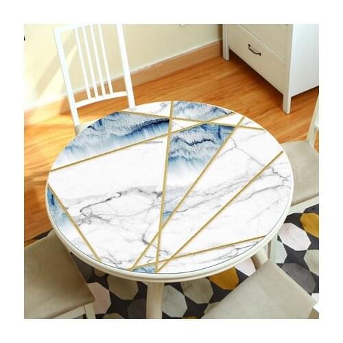 Geometry PVC Tablecloth Round Waterproof Transparent Kitchen Pattern Oil Table Cover Living Room Home Decoration