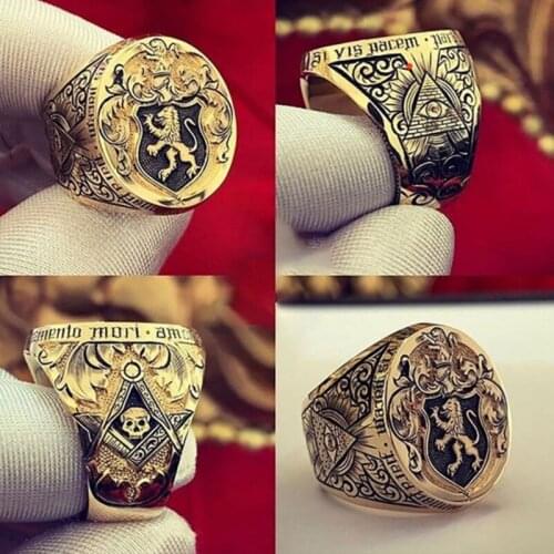 Retro England Crown Lion Ring Hand Carved Seal Ring Noble Domineering Men Engagement Wedding Ring Anniversary Gift Jewelry