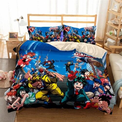 2-3 Pieces My Hero Academia Luxury Soft Premium Linen Pillowcase Set Wrinkle-Resistant and Faded 3D Bedding Set Quilt Cover