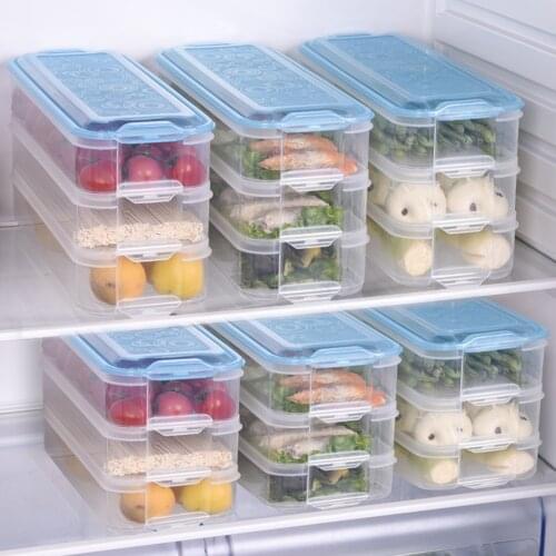 Refrigerator Storage Box Kitchen Square Plastic Fruit Vegetable Snacks Fresh-Keeping Holder Transparent Sealed Box with Cover