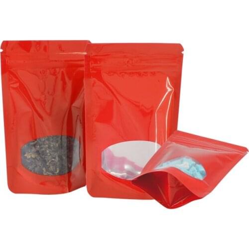 Red Bag Red Pouches Clear Window See Stand Up Zip lock Bag Food Storage Small Bag For Snack,Candy,Pet,Powder Reusable 100 Pcs
