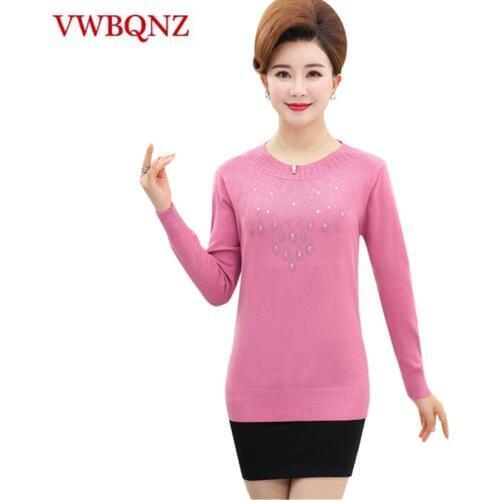 Fashion Autumn Winter Women Knitted Sweater Long-sleeved Shirt Loose O neck Pullover Solid Sweater Middle-aged Mother Pullovers