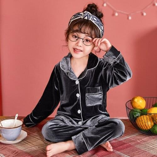 New Winter Children Fleece Pajamas Thicken Warm Flannel Sleepwear Girls Loungewear Golden velvet Kids Pyjamas Boy Homewear Suit