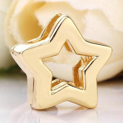 Original Gold Color Shine Reflexions Star Clip Stopper Beads Fit 925 Sterling Silver Charm Bracelet Bangle Diy Jewelry