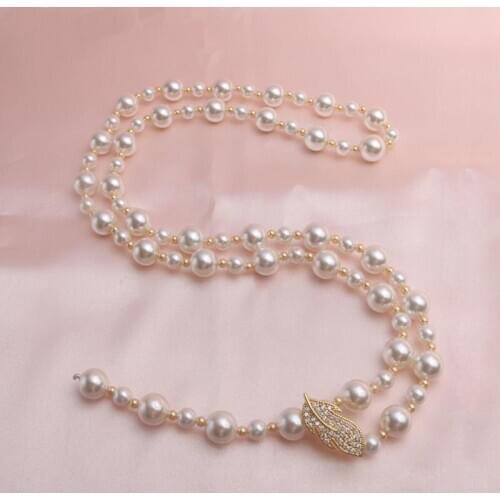 Fashion Elegant White Shell Imitation Pearl Necklace High Quality Jewelry Wholesale 80CM Long Necklace For Women New Year Gift