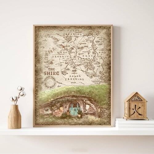 House of The Shire Map Posters Vintage Prints Rustic Middle Earth Tolkien Maps Wall Picture Retro Art Canvas Painting Home Decor