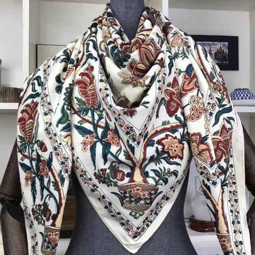 New woman Fashion silk Scarf flower Pattern Printing 130 Square scarf Decoration Headdress Gift headscarf high quality Shawl