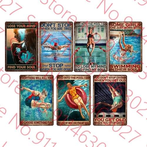 Swimming Diving Vintage Tin Signs Competition Iron Painting Wall Plate Home Bar Pub Man Cave Decor