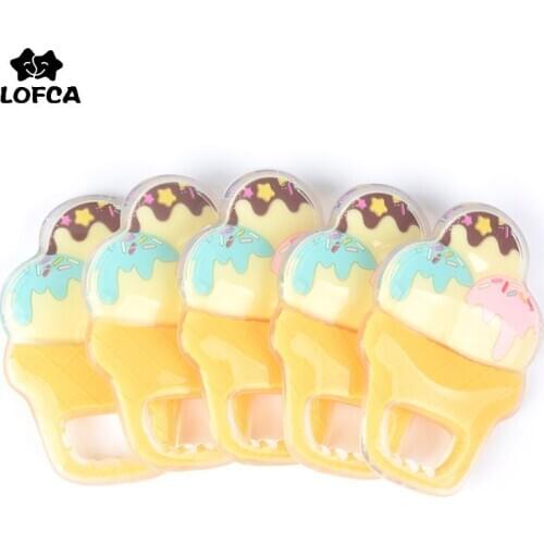 LOFCA Baby Teether Liquid Silicone Ice Cream BPA Free Cartoon Baby Teething Toys Pendant Necklace DIY Nursing Teeth Accessories