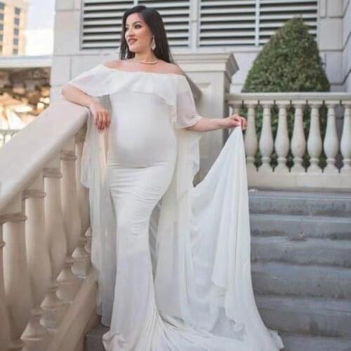 Plus Size Pregnant Womens One-word Neck Cloak and Floor-length Skirts for Pregnant Women Photo Shooting Long Skirts