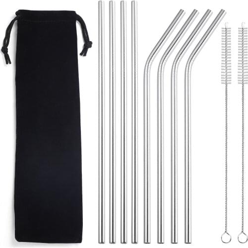 10-Pack Reusable Stainless Steel Metal Straws with Case - Long Drinking Straws for 30 oz and 20 oz Tumblers Yeti Dishwasher Safe