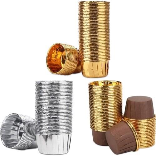 LBER 50Pcs Aluminum Foil Cupcake Cups Disposable Muffin Liners Baking Cups Aluminum Cupcake Tip Pan Ramekin Holders Little Puddi