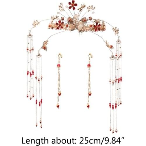 Bride Retro Chinese Style Hair Ornaments Tassel Women Wedding Headdress Earrings R58E