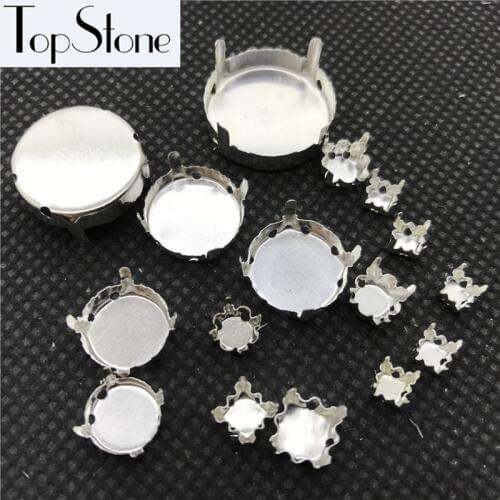 TopStone All Sizes 4~27mm Round Metal Claw Silver/Brass Color Closed/Hollow Back For Setting Round Rivoli Crystal Jewerly Beads