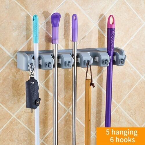 Brush Broom Hanger Storage Rack Wall Mounted Storage Mop Holder Kitchen Organizer with Mounted Accessory Hanging Cleaning Tools