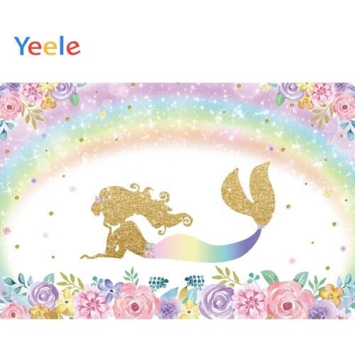 Fantasy Mermaid Rainbow Colors Flowers Baby Birthday Party Photography Backdrops Vinyl Photographic Background For Photo Studio