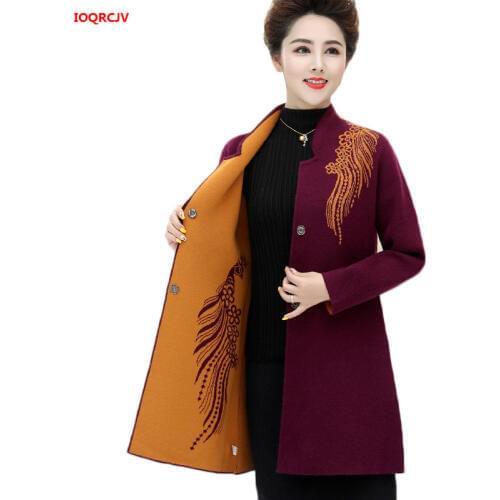 High Quality Women Knit Sweater Cardigan Jacket 2019 Fashion Two Sides Wear Middle Age Mother Wool Sweater Coat Plus Size W1496
