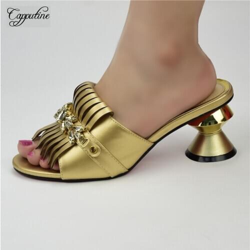 Latest Gold African Womens Strange Heel Slip-on Shoes For Wedding/Party 86-2 Heel Height 7.5CM, 5 Color