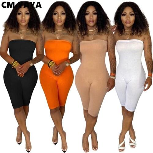 CM.YAYA Women Strapless Bodycon Playsuit Active Fashion Elastic Romper Basic Yoga One Piece Overall Outfits