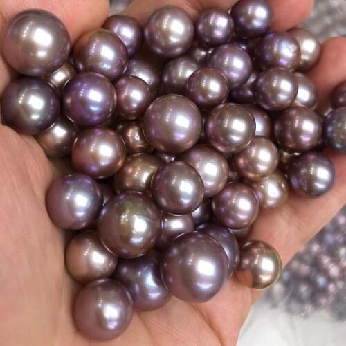 1-5 pcs/lot, 9-14mm high luster AA big round nature purple pearl,100% Nature freshwater loose pearl,half hole or no hole