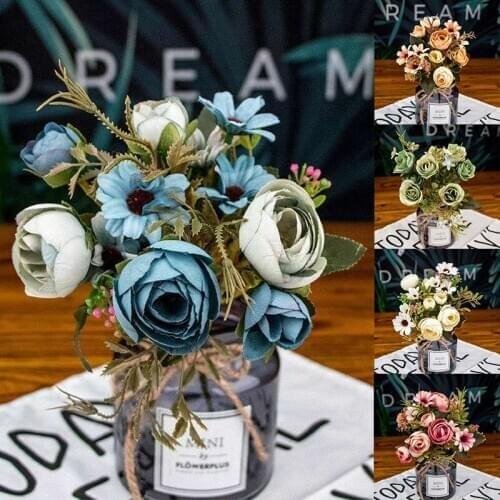 1 Bunch Rustic Retro Tea Rose Wedding Party Living Room Home Decor Flower Artificial Fake Flowers