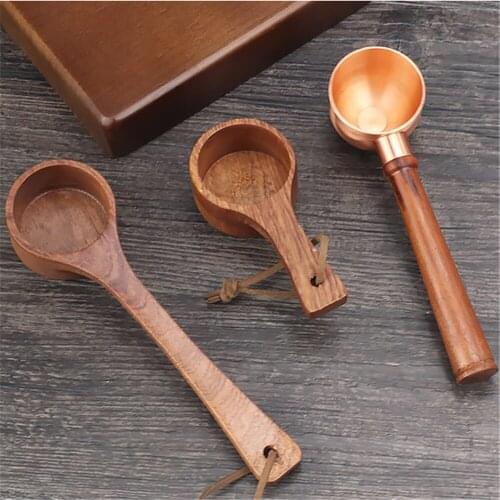 1pcs Ebony Wooden Home Kitchen Cooking Spoons Tool Scooper Copper Spoon Measuring Coffee Spoons