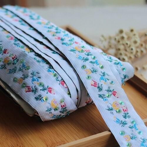 2yard White + blue High Quality Hand Made Beaded Sequined Wedding Lace Trim Embroidered Retro Lace Bridal 1.58'' Wide