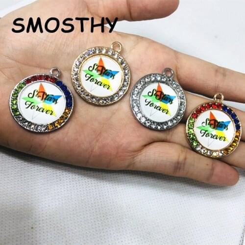 28mm Order of the Eastern Star Colorful Rhinestone Silver Star Charm OPC238 OES Handmade Round Jewelry Accessory 10pcs/lot