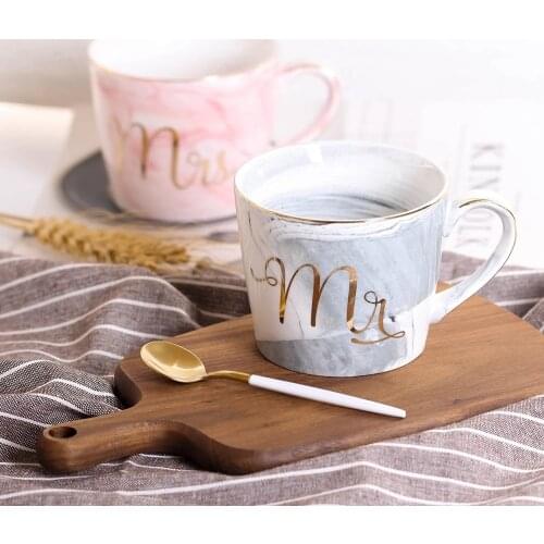 380ml Marble Ceramic Mug Travel Coffee Mug Milk Tea Cups Creative Mr and Mrs Mugs Pink Gold Inlay Breakfast Home Decor