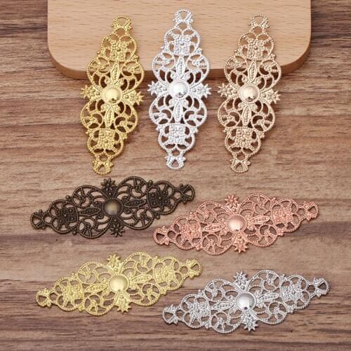 50pcs 60x25mm Gold Silver Plated Metal Brass Filigree Flowers Slice Charms Base Setting DIY Hand Made Jewelry Accessories