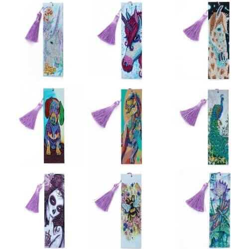 5D Diamond Painting Rainbow horse Dog Bookmarks Tassel Bookmarks Craft Decoration Special Shaped Diamond Embroidery
