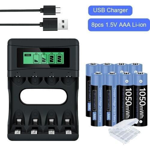 AJNWNM 1.5V AAA Rechargeable Battery AAA 1.5v Lithium Li-ion Rechargeable battery + LCD Charger for 1.5v AA AAA Lithium Battery