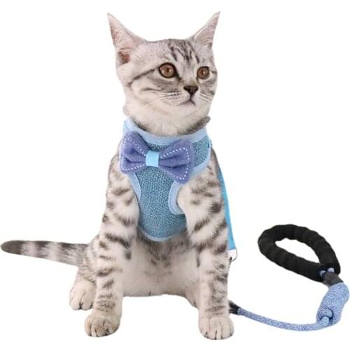 Cat Harness and Leash Anti-Breakaway Cat Collar Vests Product Cute Bow Dress Design Hair Foam Handle Polyester Cotton Material