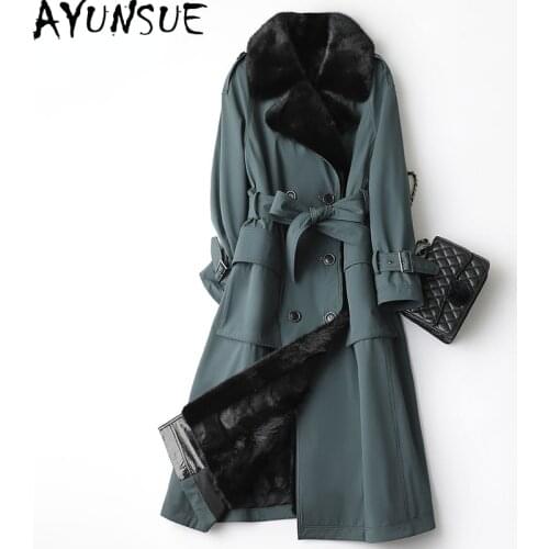 AYUNSUE Winter Elegant 100% Real Mink Fur Liner Parka Female 2021 Long Black Fur Coat Women Korean Style Jaqueta Feminina Gxy379