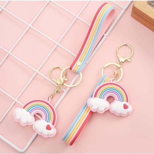 Keychain for Women Simulation Cartoon Rainbow Cloud Keychains Bell Pendant Alloy Trendy Car Bag Accessories Fashion Keyrings