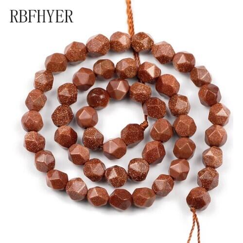 Natural Gold Sand Stone Bead Spacer 8mm Faceted Loose beads For Jewelry Making DIY Bracelet Earring Pendant accessories 15"
