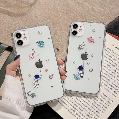 GIMFUN Cartoon Cute Astronaut Planet Phone Case for iPhone12 Mini 11Pro XR X XS Max SE 7 8 Plus Clear Soft TPU Silicone Covers